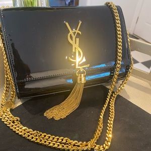 Black Patent Leather Yves Saint Laurent Small Kate Tassel Bag